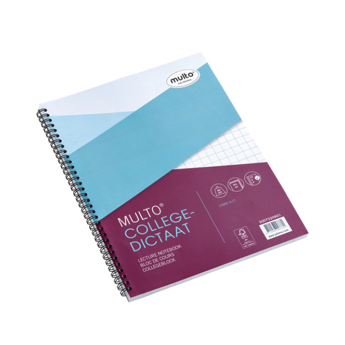 Collegeblok Multo A4 ruit 10x10mm 23-gaats 160 pagina's 80gr wit