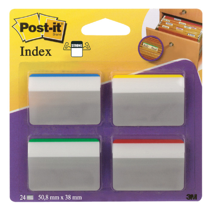 Indextabs Post-it 686A1 38x50.8mm strong gebogen assorti 24 tabs