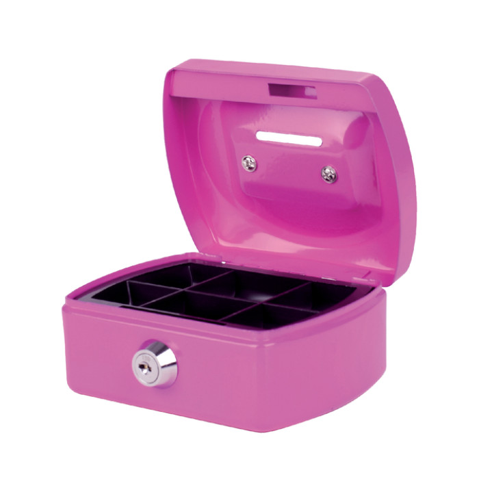 Geldkist Pavo met muntgleuf 125x95x60mm roze