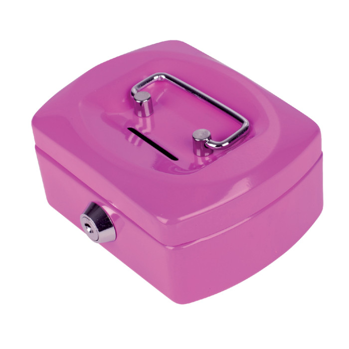 Geldkist Pavo met muntgleuf 125x95x60mm roze