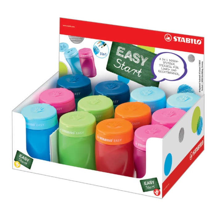 Puntenslijper STABILO Easy 4500 3 in 1 assorti in rechts- en linkshandig en in kleur