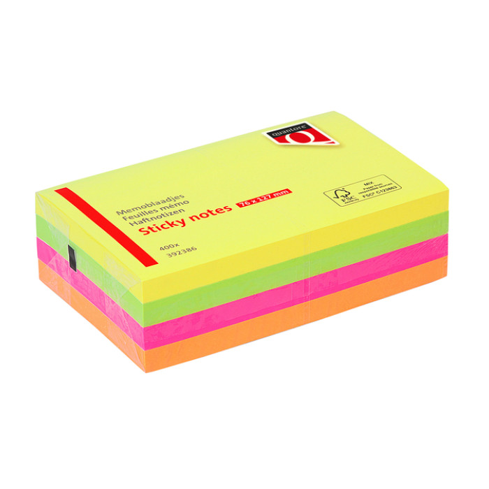 Memoblok Quantore 76x127mm neon assorti 4 kleuren 400 vel