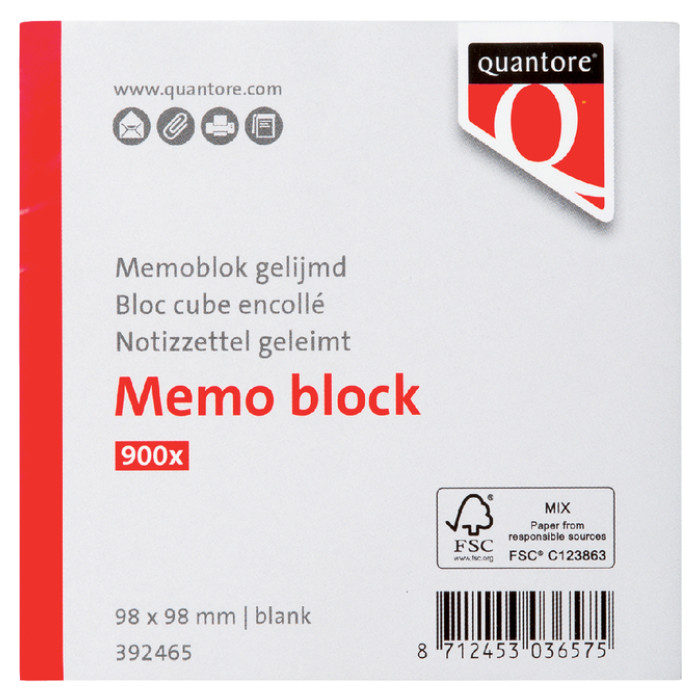 Memoblok Quantore kopgelijmd 98x98mm 900 vel