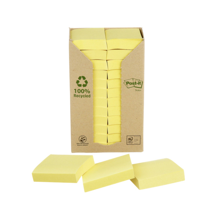 Memoblok Post-it 653 38x51mm recycled geel 24 stuks