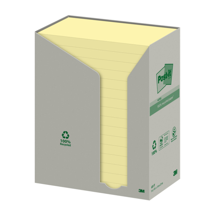 Memoblok Post-it 655 76x127mm recycled geel 16x100 vel