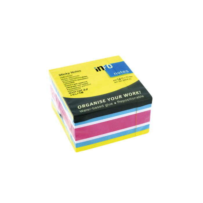 Memoblok info notes kubus 450 vel 75x75mm neon assorti 450 vel