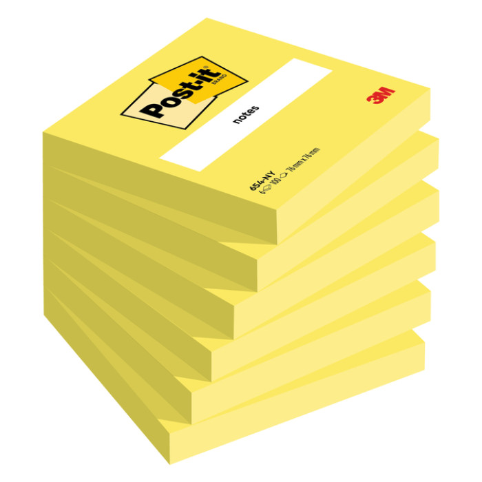 Memoblok Post-it 654 76x76mm neon geel 100 vel