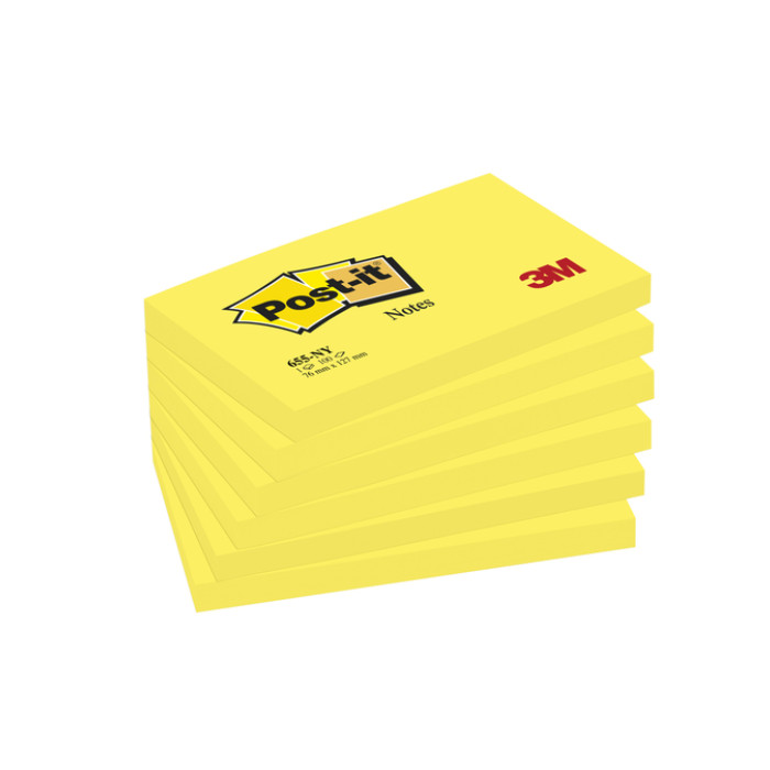 Memoblok Post-it 655 76x127mm 100 vel per blok neon geel