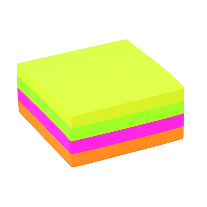 Memoblok Quantore 76x76mm neon kleuren assorti 4 kleuren 400 vel