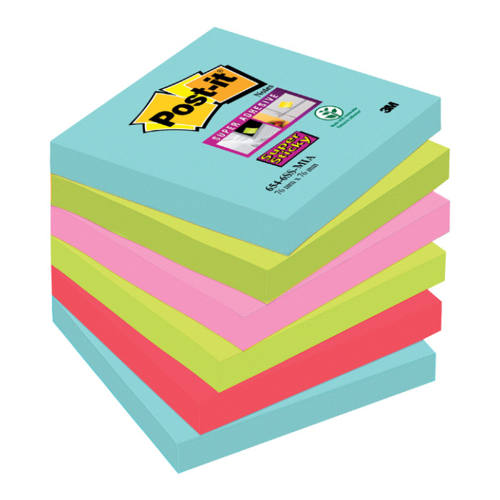 Memoblok Post-it 654 Super Sticky 76x76mm Cosmic 6 stuks