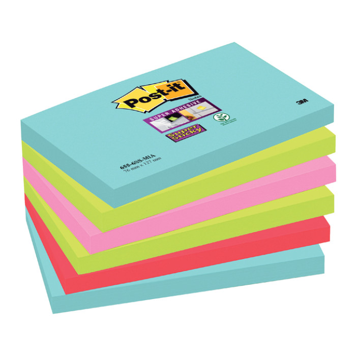 Memoblok Post-it 655 Super Sticky 76x127mm Cosmic 6 stuks