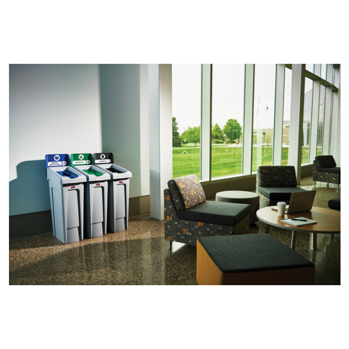 Deksel Rubbermaid Slim Jim Recyclestation inwerpopening voor gemengde recycling groen