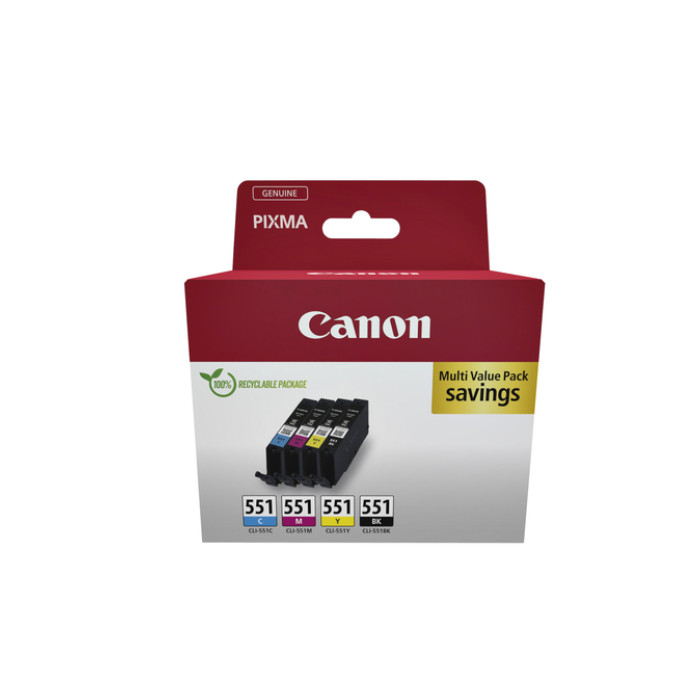 Inktcartridge Canon CLI-551 zwart + 3 kleuren