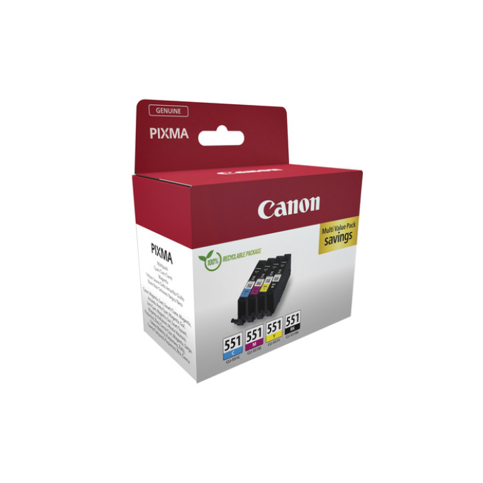 Inktcartridge Canon CLI-551 zwart + 3 kleuren