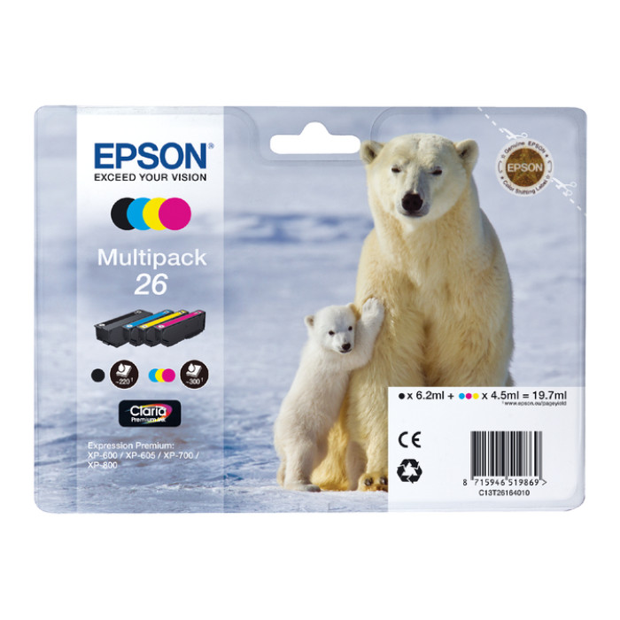 Inktcartridge Epson 26 T2616 zwart + 3 kleuren