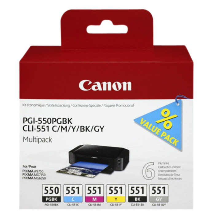 Inktcartridge Canon PGI-550 + CLI-551 zwart + 5 kleuren