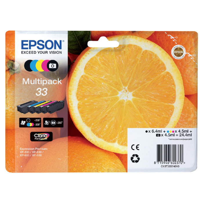 Inktcartridge Epson 33 T3337 2x zwart + 3 kleuren