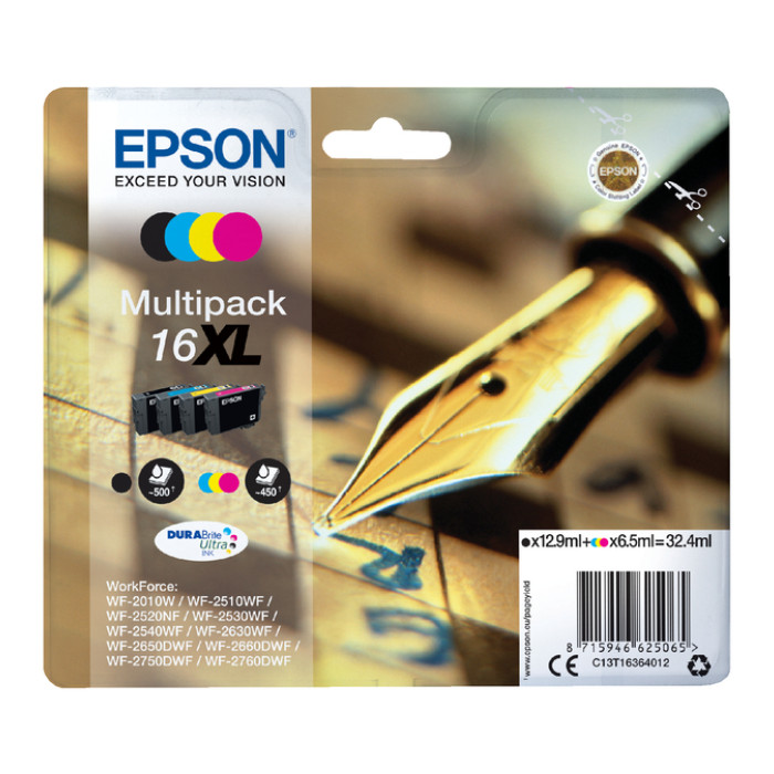 Inktcartridge Epson 16XL T1636 zwart + 3 kleuren