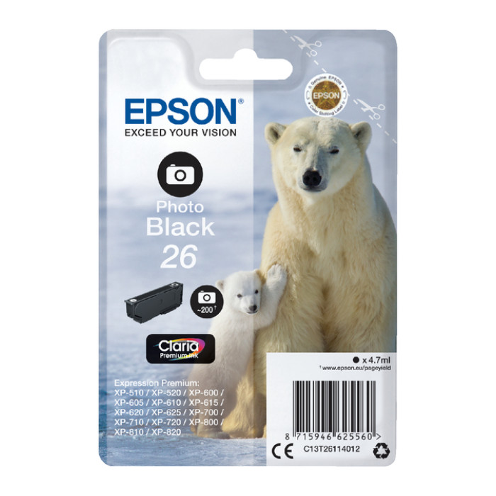 Inktcartridge Epson 26 T2611 foto zwart