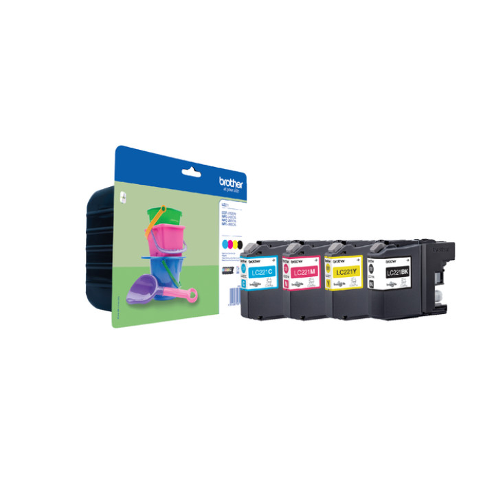 Inktcartridge Brother LC-221VALBP zwart + 3 kleuren