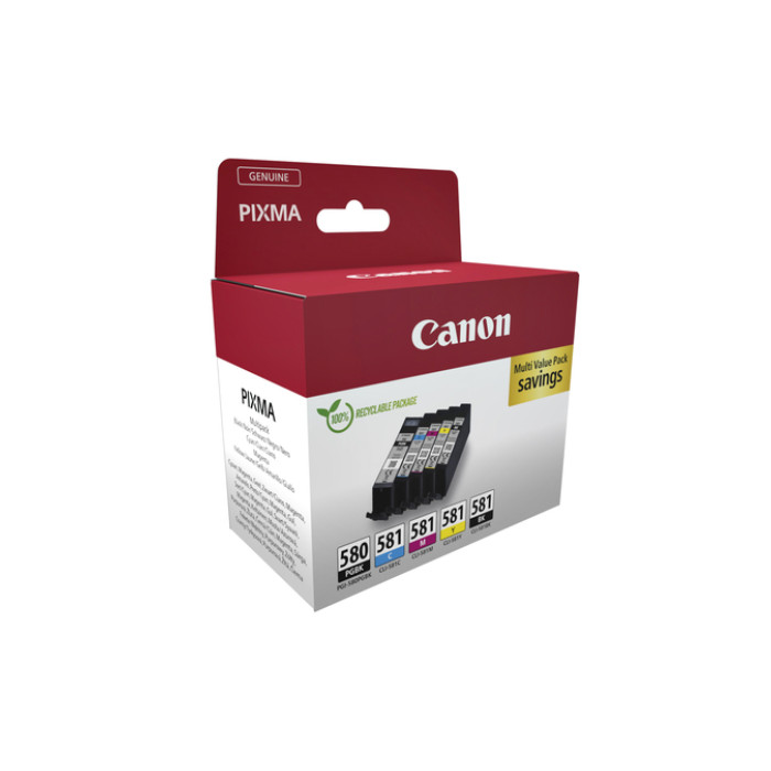 Inktcartridge Canon PGI-580 + CLI-581 2x zwart + 3 kleuren