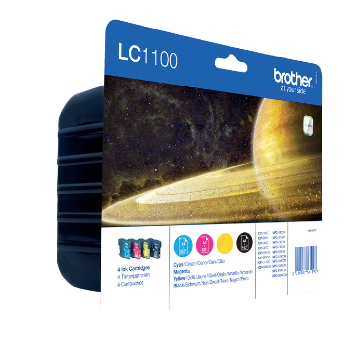 Inktcartridge Brother LC-1100VALBP zwart + 3 kleuren
