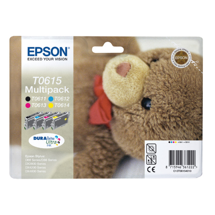 Inktcartridge Epson T0615 zwart + 3 kleuren