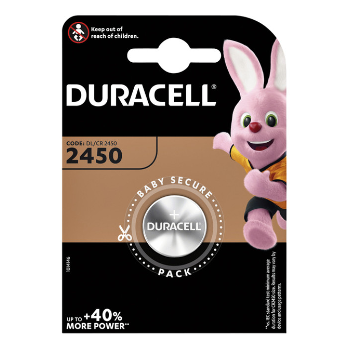 Batterij Duracell knoopcel 1xCR2450 lithium Ø24mm 3V-540mAh