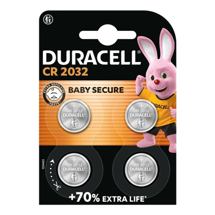 Batterij Duracell knoopcel 4xCR2032 lithium Ø20mm 3V-180mAh