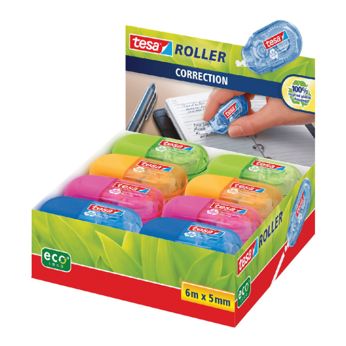 Correctietape tesa® ecoLogo® mini 5mmx6m doos à 16 stuks assorti