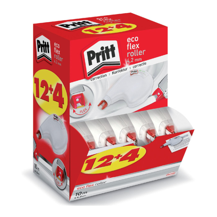 Correctietape Pritt ECO Flex 4.2mmx10m promo pack à 12+4 gratis