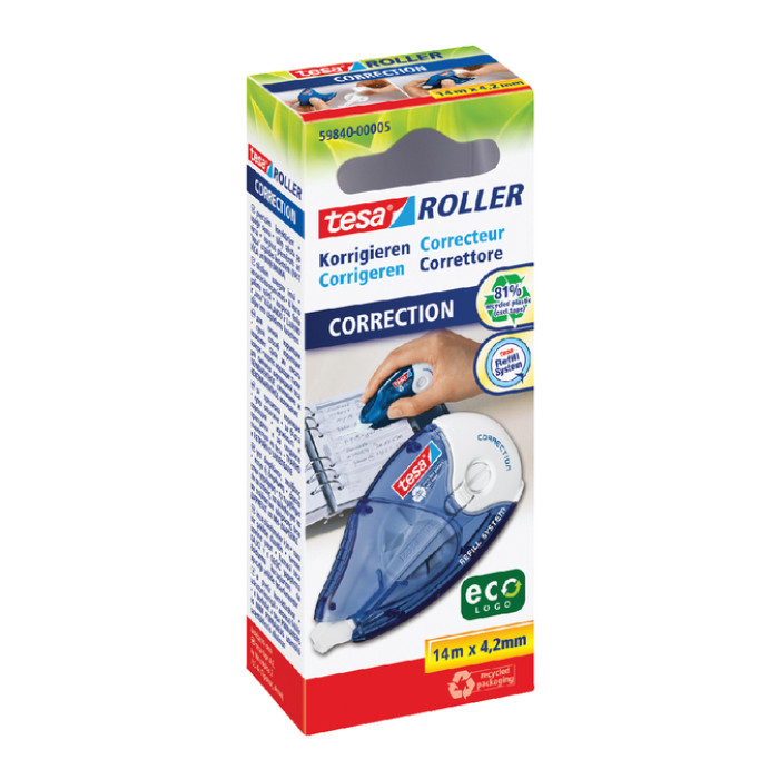 Correctietape tesa® ecoLogo® 4,2mmx14m navulbaar hangdoosje
