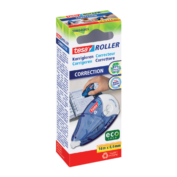 Correctietape tesa® ecoLogo® 8,4mmx14m navulbaar hangdoosje