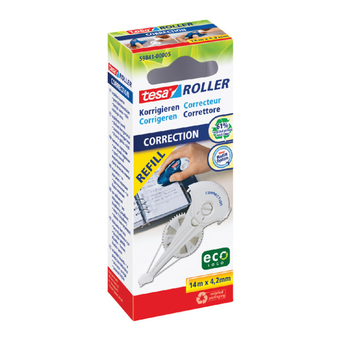 Correctietape navulling tesa® ecoLogo® 14mx4,2mm hangdoosje