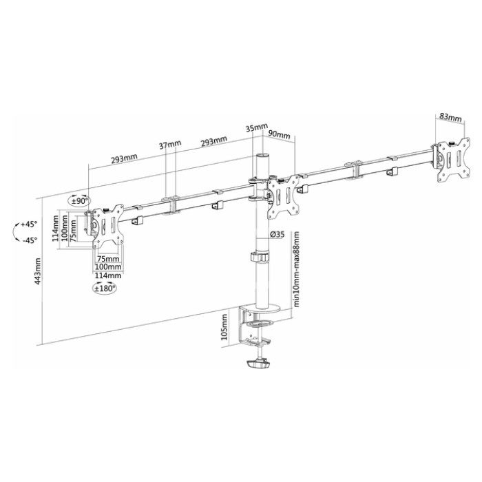 Monitorarm Neomounts  D550D3 10-27" zwart