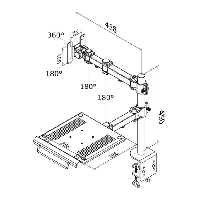 Laptoparm Neomounts D960 10-27" met klem zwart