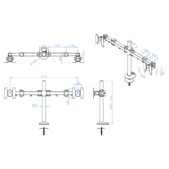 Monitorarm Neomounts D960DG doorvoerklem zwart