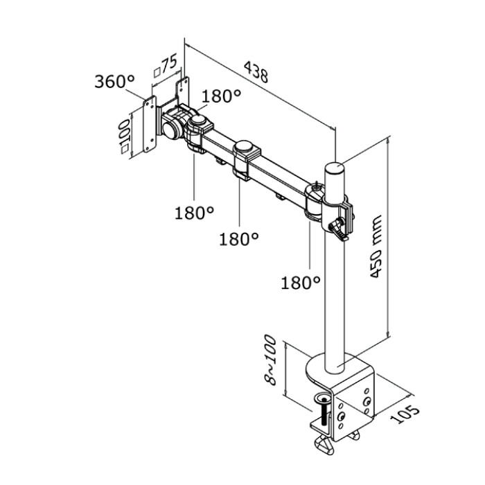 Monitorarm Neomounts D960 10-30" met klem zwart