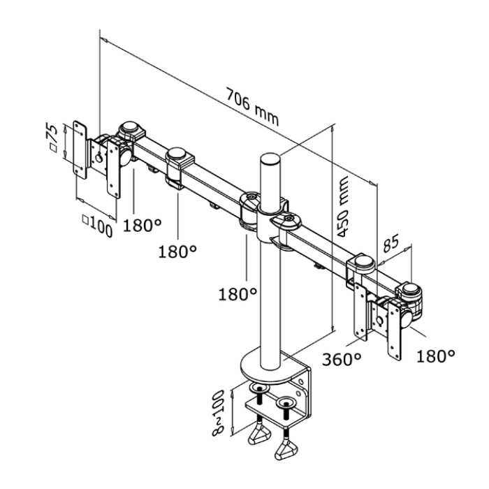 Monitorarm Neomounts D960D 2x10-27" met klem zwart