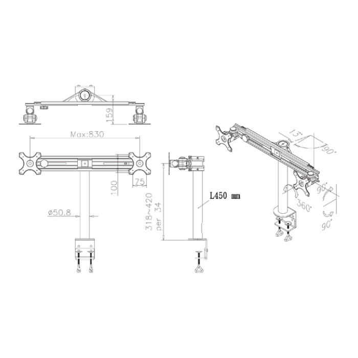 Monitorarm Neomounts D700D 2x19-30" met klem zwart