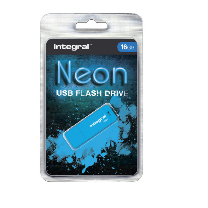 USB-stick 2.0 Integral 16GB neon blauw
