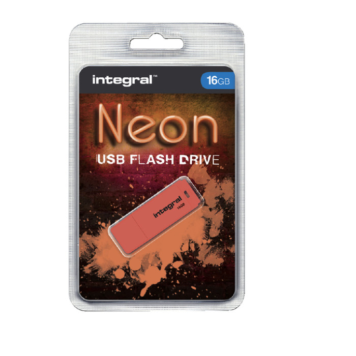 USB-stick 2.0 Integral 16Gb neon oranje
