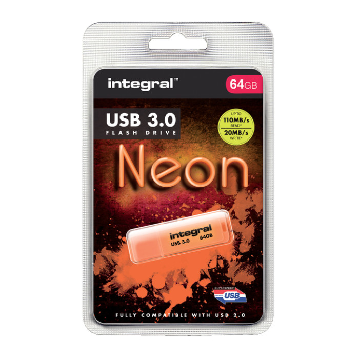 USB-stick 3.0 Integral 64GB neon oranje