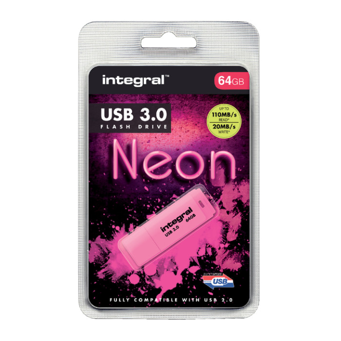 USB-stick 3.0 Integral 64GB neon roze
