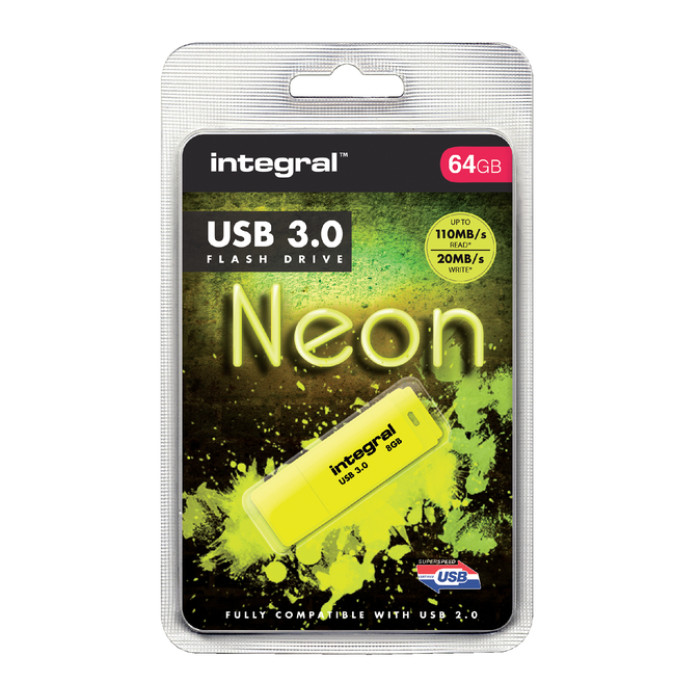 USB-stick 3.0 Integral 64GB neon geel