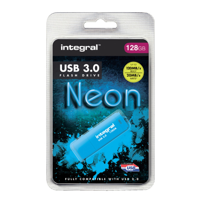 USB-stick 3.0 Integral 128GB neon blauw