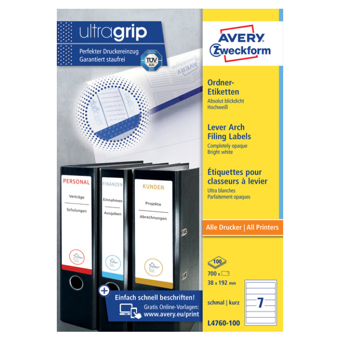 Rugetiket Avery Zweckform smal 38x192mm zelfklevend wit 100 vel