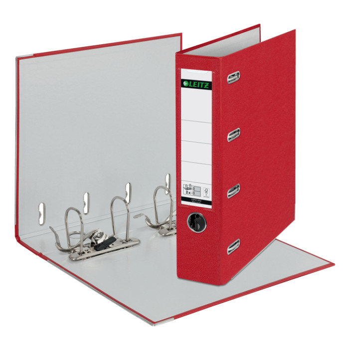 Giro-bank ordner Leitz A4 met dubbele mechaniek 80mm PP rood