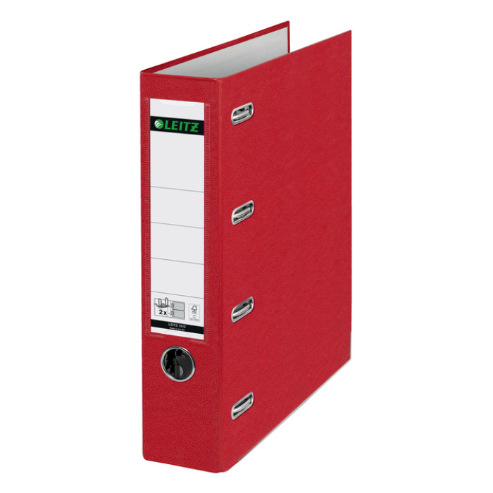Giro-bank ordner Leitz A4 met dubbele mechaniek 80mm PP rood