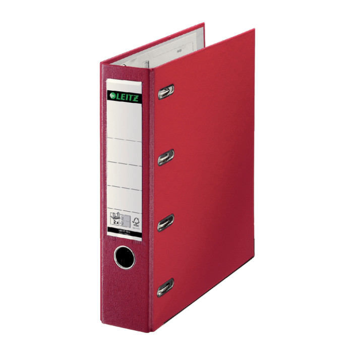 Giro-bank ordner Leitz A4 met dubbele mechaniek 80mm PP rood